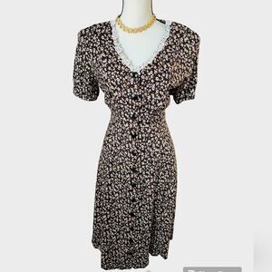 Vintage KAZBAH club floral button down short sleeve dress